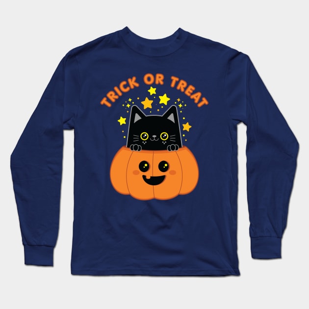 Trick or Treat Black Cat Long Sleeve T-Shirt by Kitty Cotton